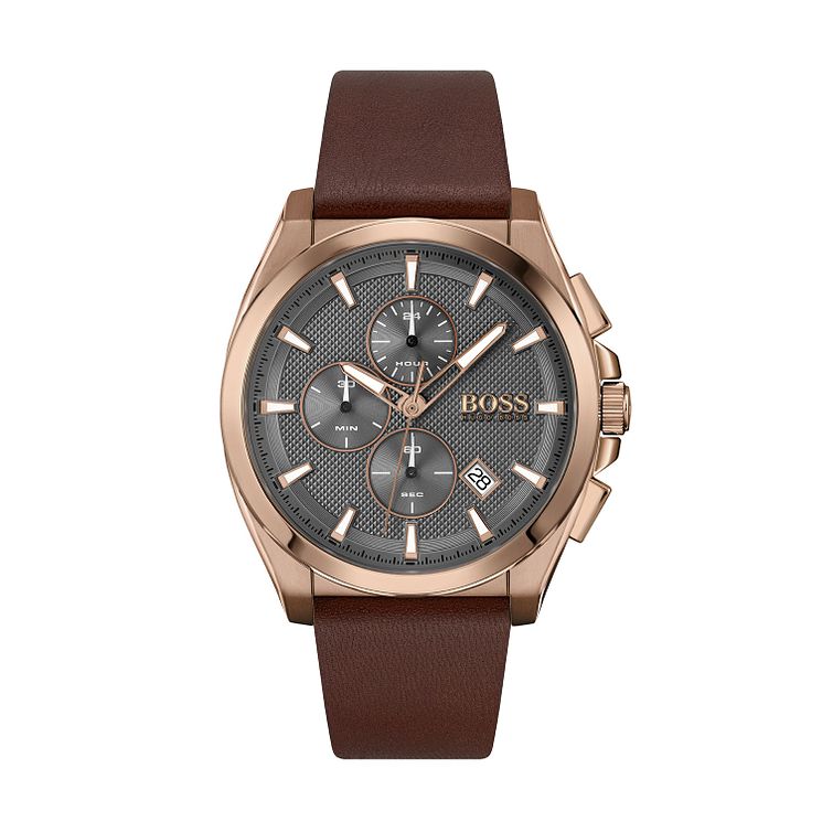 Boss Grandmaster Mens Brown Leather Strap Watch