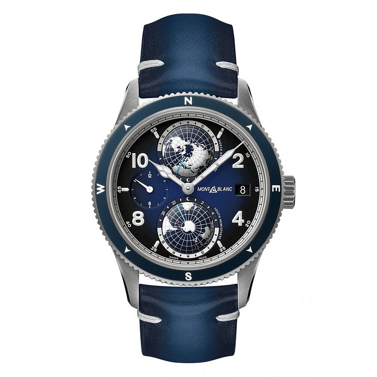 Montblanc 1858 Geosphere Mens Blue Leather Strap Watch