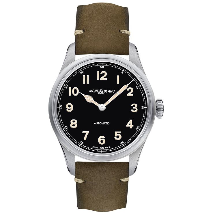 Montblanc 1858 Mens Green Leather Strap Watch