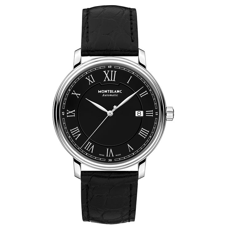 Montblanc Tradition Mens Black Leather Strap Watch