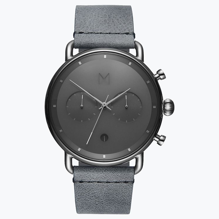 Mvmt Blacktop Mens Grey Leather Strap Watch