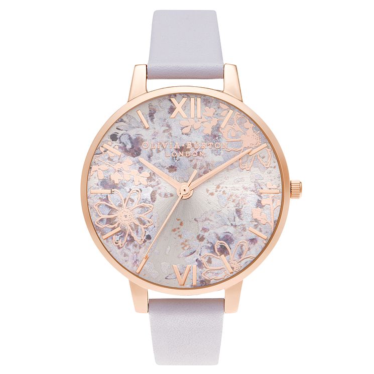 Olivia Burton Abstract Floral Purple Leather Strap Watch