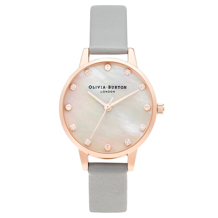 Olivia Burton Classic Ladies Grey Leather Strap Watch