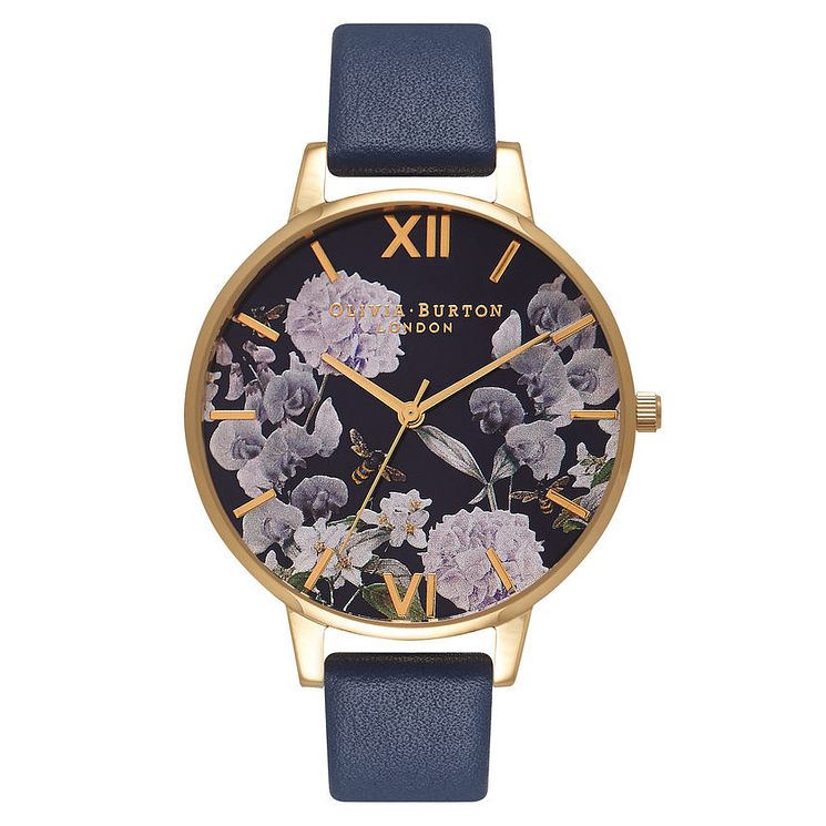 Olivia Burton Enchanted Garden Blue Leather Strap Watch