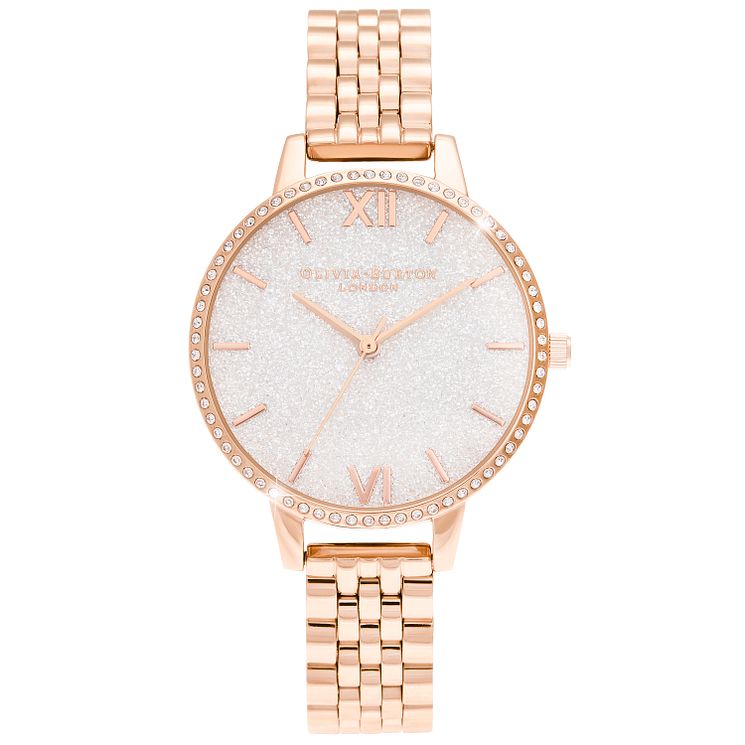 Olivia Burton Glitter Dial Rose Gold Tone Bracelet Watch