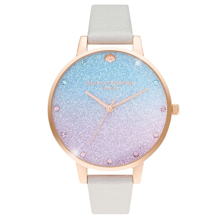 Olivia Burton Glitter Dial White Leather Strap Watch