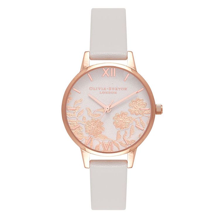 Olivia Burton Lace Detail Pink Leather Strap Watch