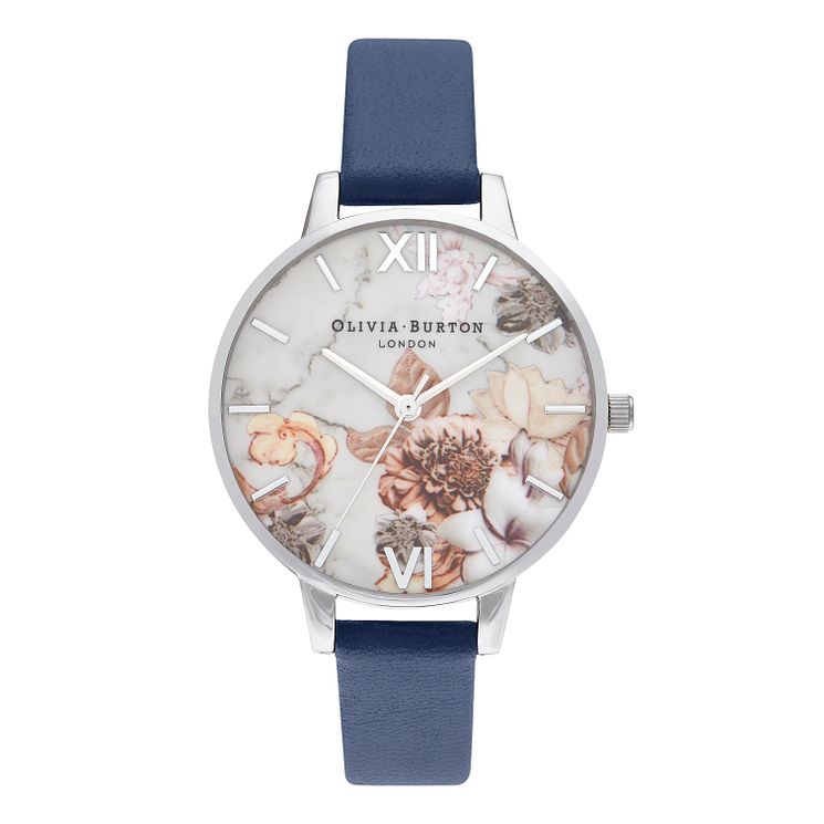 Olivia Burton Marble Floral Ladies Leather Strap Watch