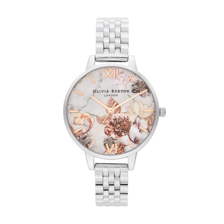 Olivia Burton Marble Floral Stainless Steel Bracelet Watch