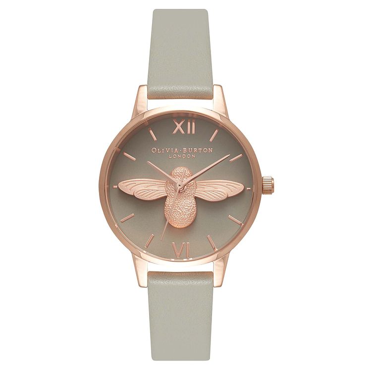 Olivia Burton Midi 3d Bee Rose Gold Metal Plated Grey Watch