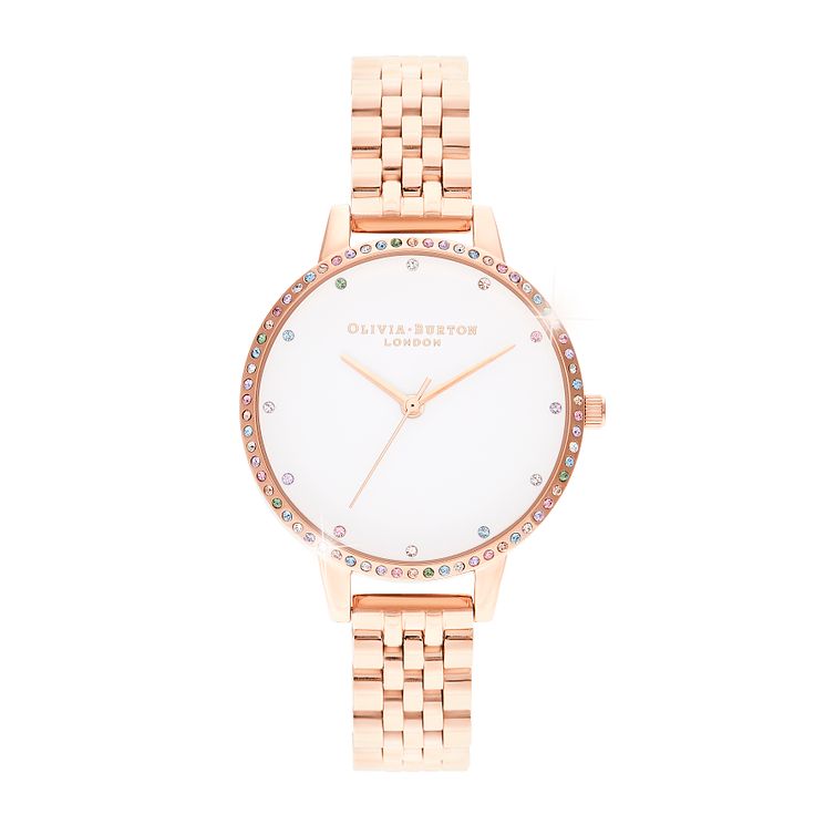 Olivia Burton Rainbow Bezel Rose Gold Tone Bracelet Watch