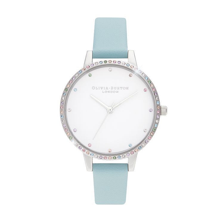 Olivia Burton Rainbow Bezel Turquoise Leather Strap Watch