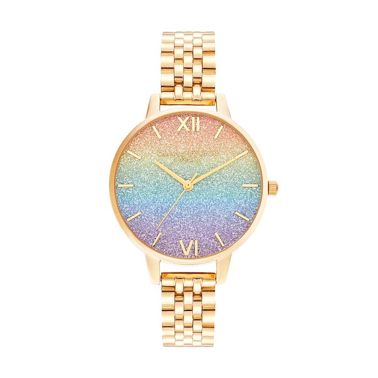 Olivia Burton Rainbow Glitter Gold Tone Bracelet Watch