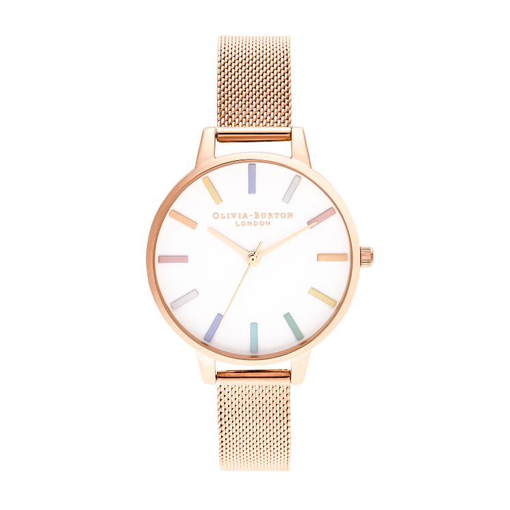 Olivia Burton Rainbow Rose Gold Tone Mesh Bracelet Watch