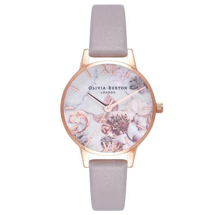 Olivia Burton Rose Gold Plated Floral Marble Strap Watch