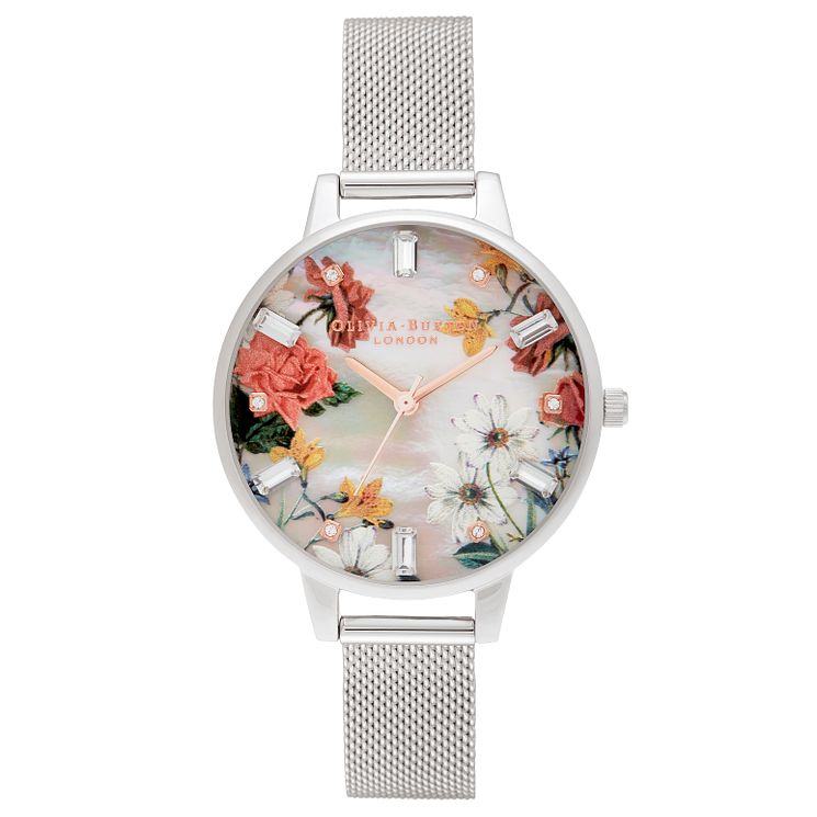 Olivia Burton Sparkle Flower Stainless Steel Bracelet Watch