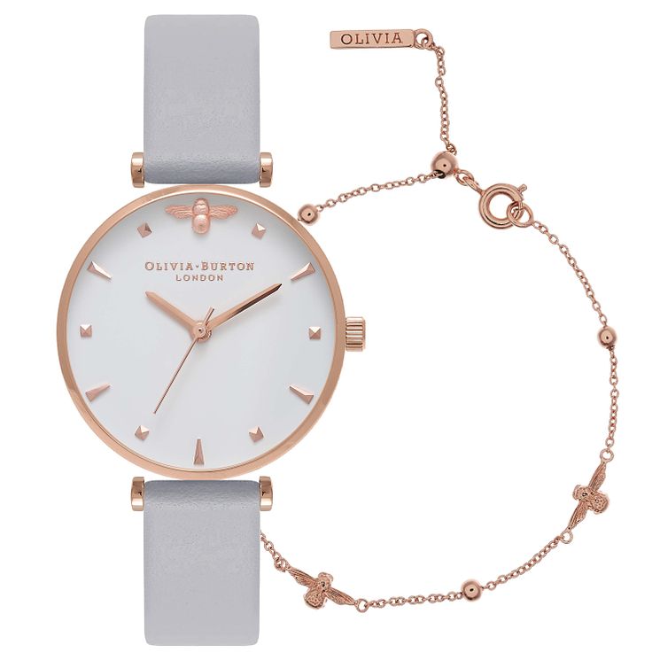 Olivia Burton Strap WatchandRose Gold Tone Bracelet Set