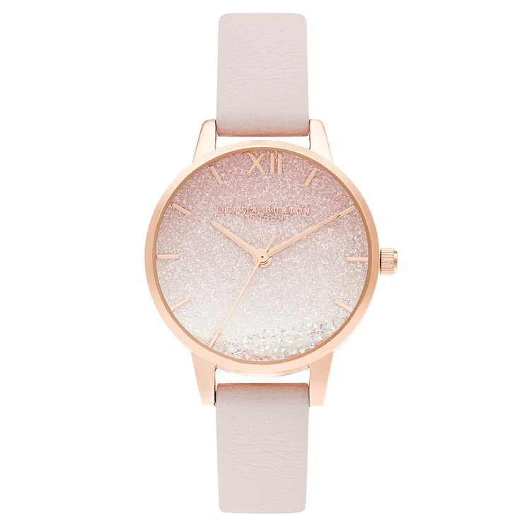 Olivia Burton Sunrise Wihing Wave Pink Leather Strap Watch