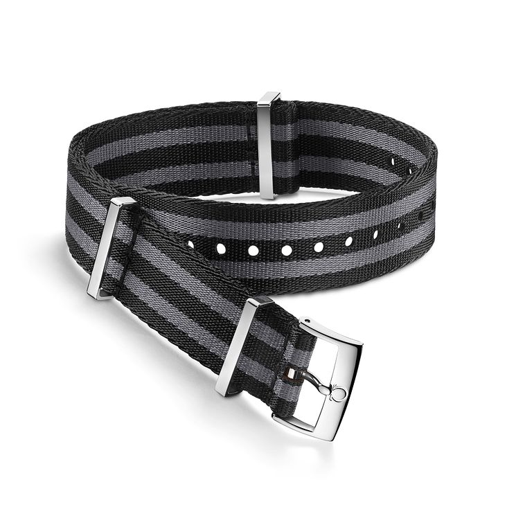 Omega Black And Grey Nylon Nato Strap 22mm With Steel Buckle