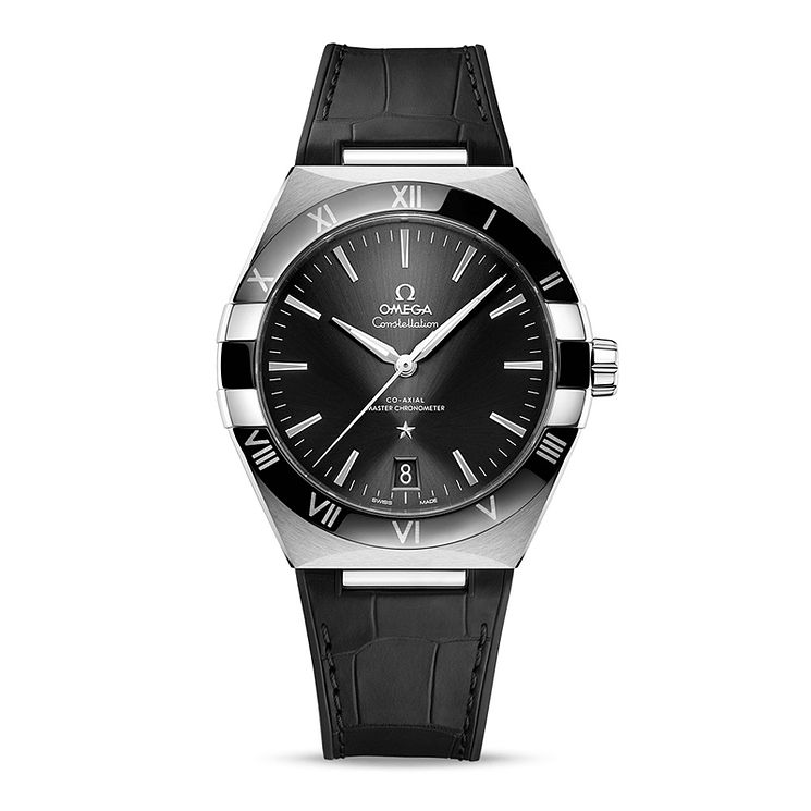 Omega Constellation Mens Black Leather Strap Watch