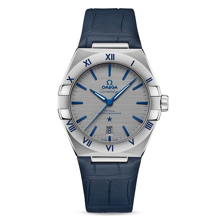 Omega Constellation Mens Blue Leather Strap Watch