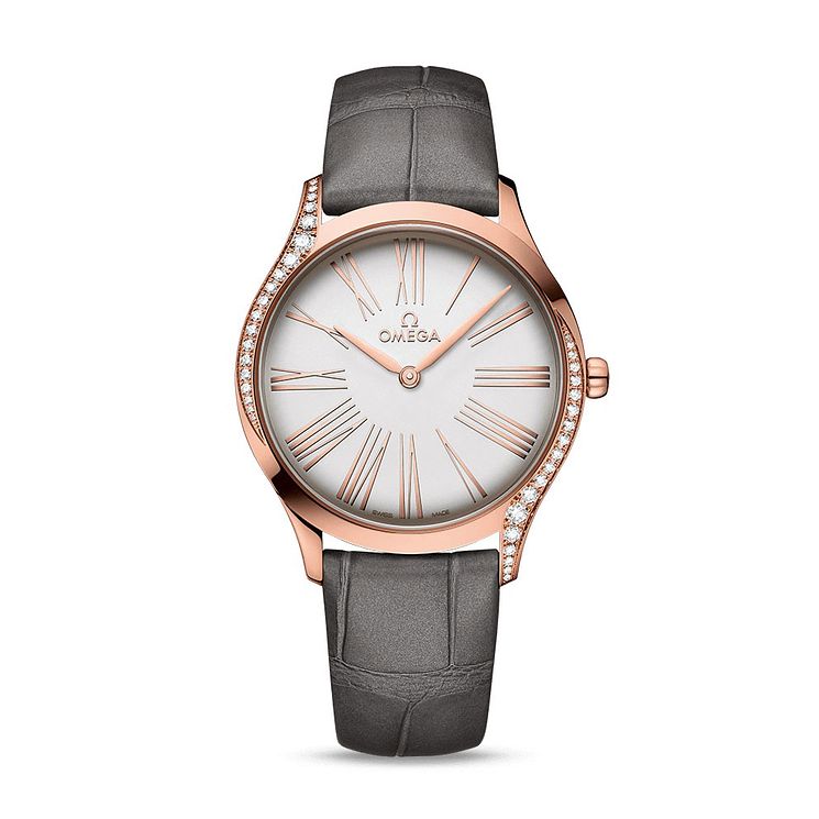 Omega De Ville Ladies 18ct Rose Gold Grey Strap Watch