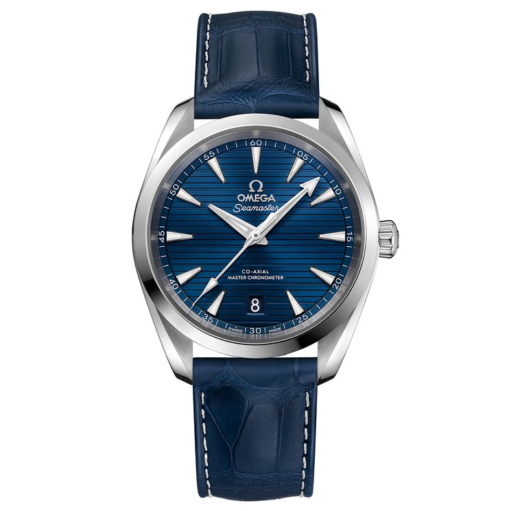 Omega Seamaster Aqua Terra Mens Blue Leather Strap Watch