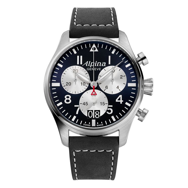 Alpina Startimer Pilot Mens Black Leather Strap Watch