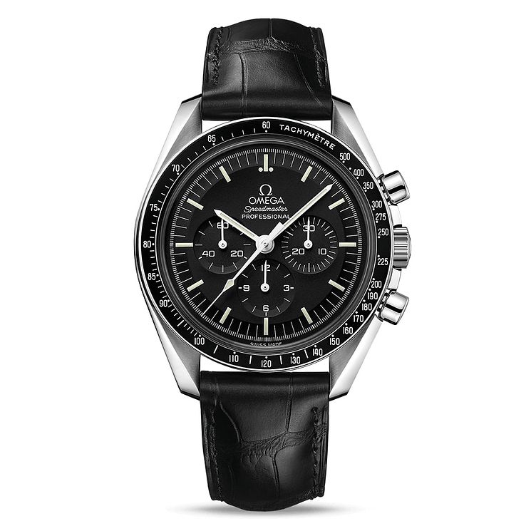 Omega Speedmaster Mens Black Leather Strap Watch