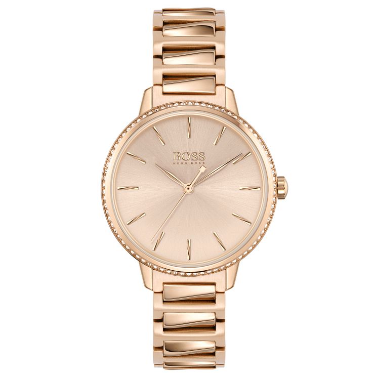 Boss Signature Ladies Rose Gold Tone Bracelet Watch