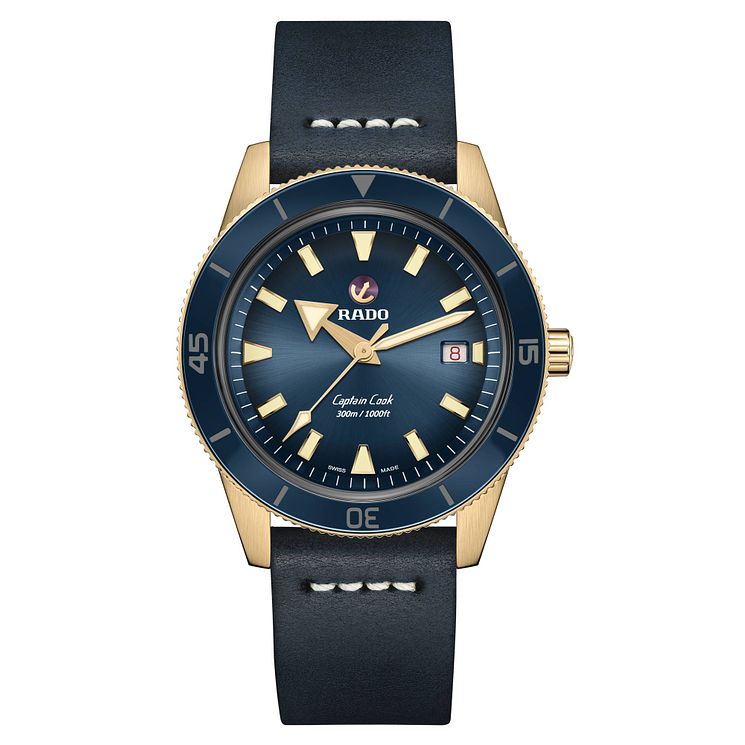 Rado Captain Cook Mens Blue Leather Strap Watch