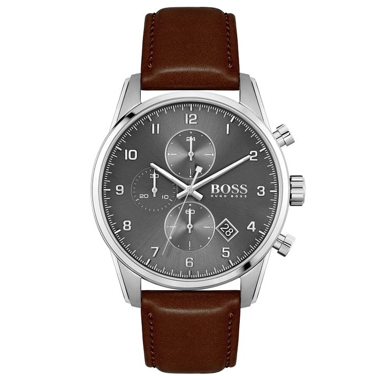 Boss Skymaster Mens Brown Leather Strap Watch