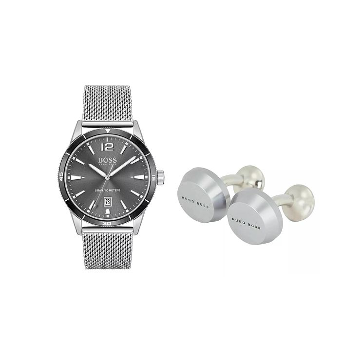 Boss Stainless Steel Bracelet WatchandCuff Links Gift Set