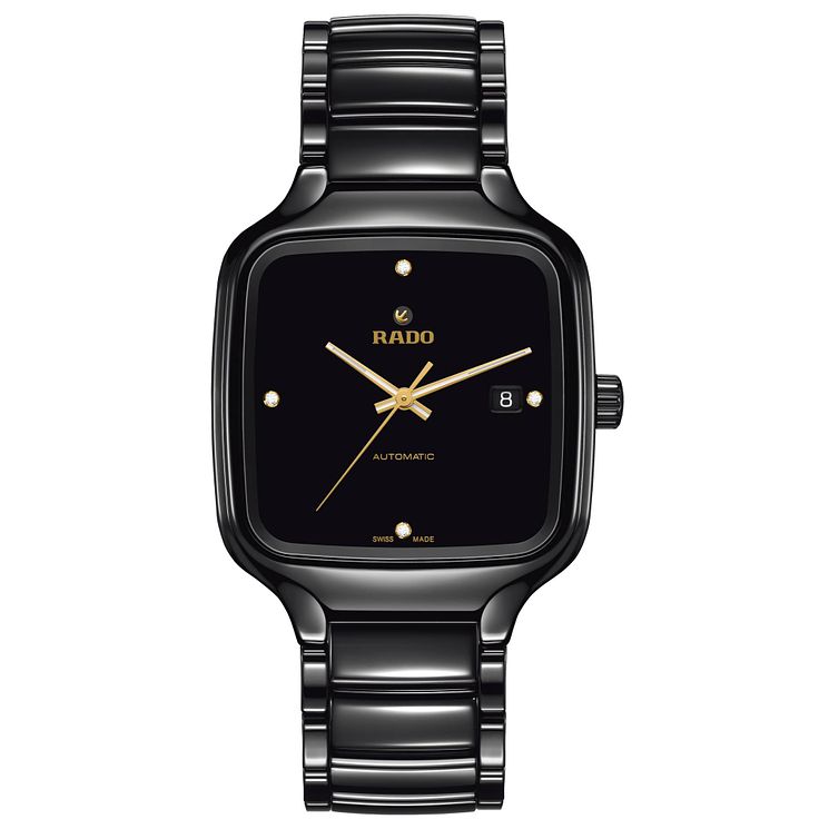 Rado True Square Diamond Mens Black Ceramic Bracelet Watch