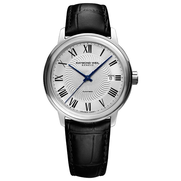 Raymond Weil Maestro Mens Black Leather Strap Watch