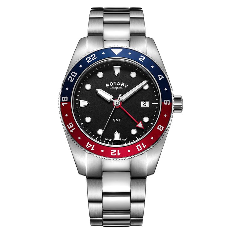 Rotary Gmt Mens Stainless Steel Bracelet Watch