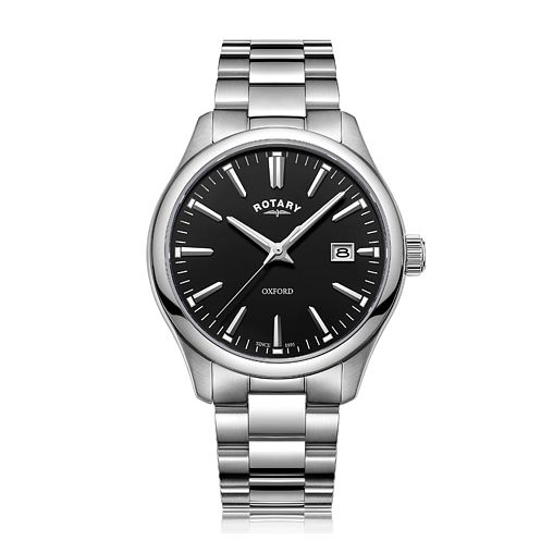 Rotary Oxford Mens Black Dial Stainless Steel Watch