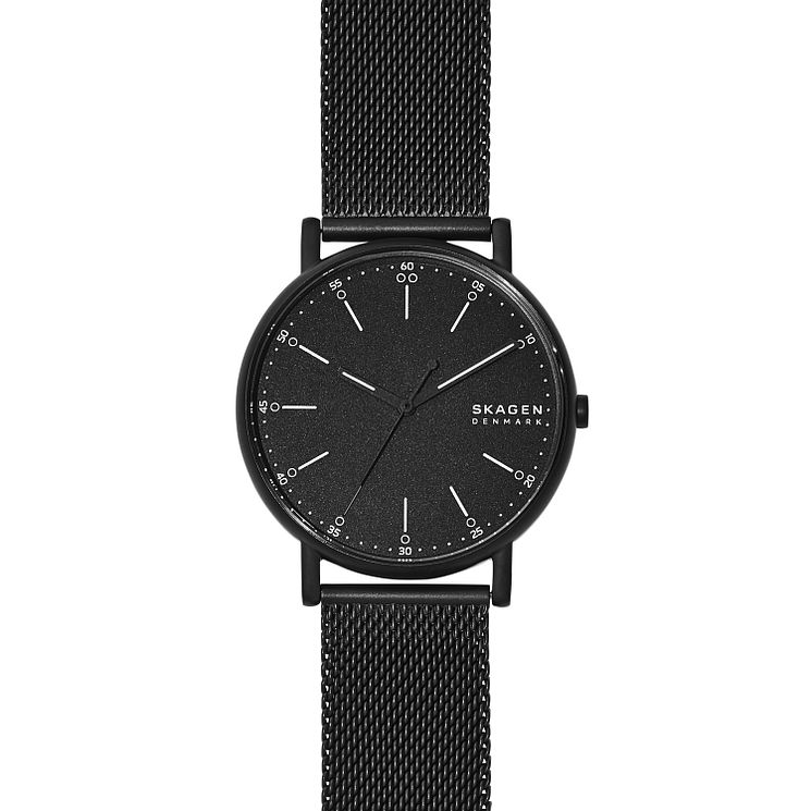 Skagen Signatur Mens Black Ip Mesh Bracelet Watch