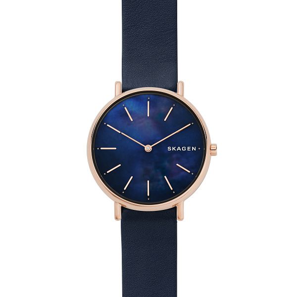 Skagen Signatur Slim Ladies Blue Leather Strap Watch