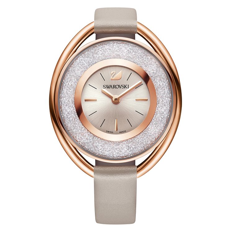 Swarovski Crystalline Ladies Oval Pink Leather Strap Watch