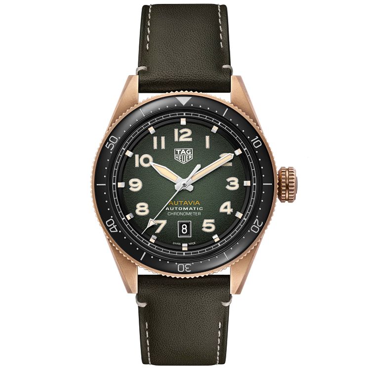 Tag Heuer Autavia Mens Khaki Leather Strap Watch