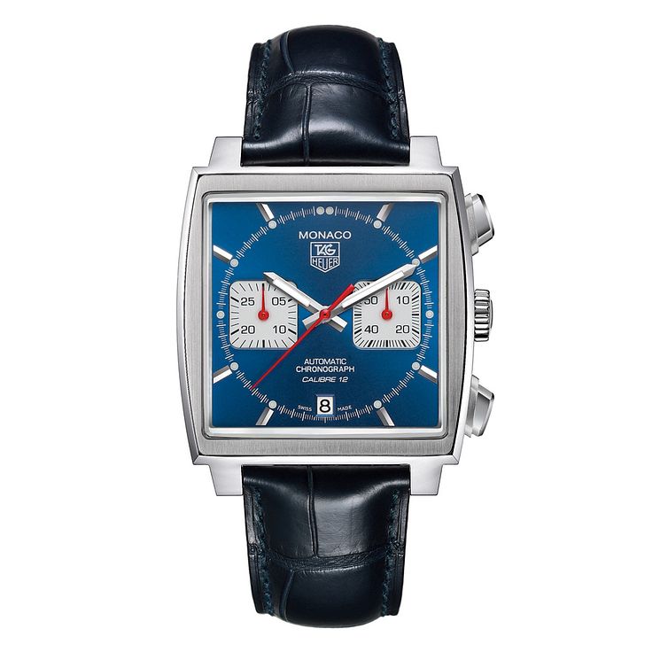 Tag Heuer Monaco Mens Blue Leather Strap Watch