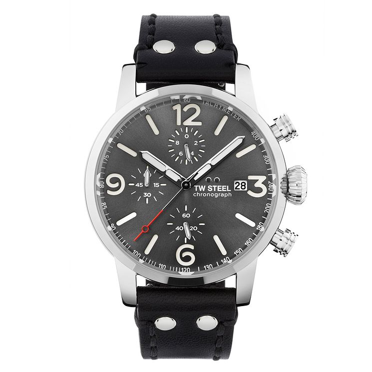 Tw Steel Maverick Mens Black Leather Strap Watch