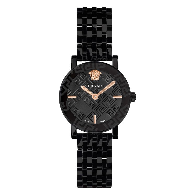 Versace Greca Glass Ladies Black Ip Bracelet Watch