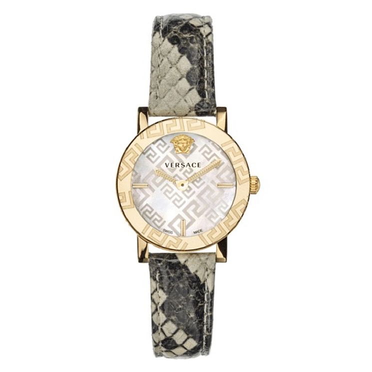 Versace Greca Glass Ladies Brown Leather Strap Watch