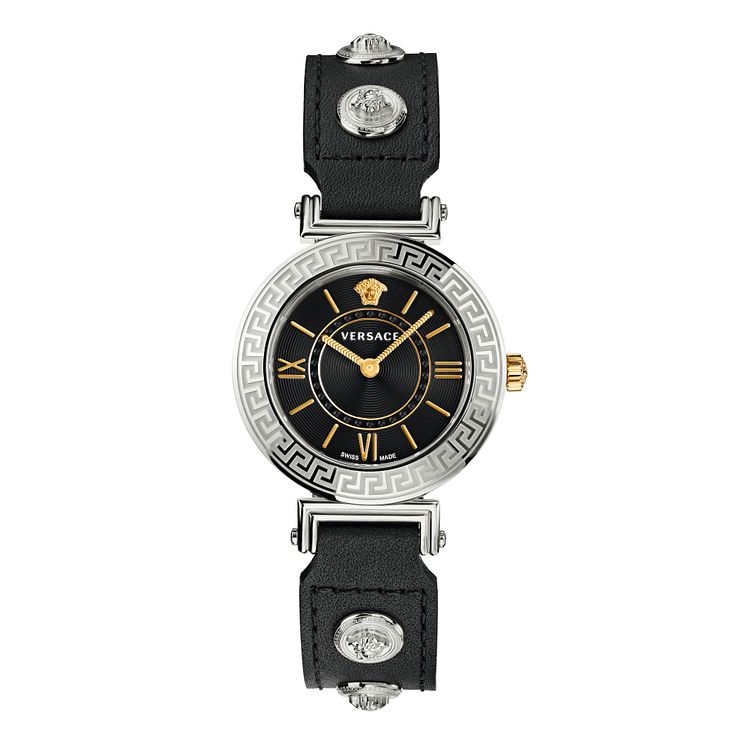 Versace Tribute Ladies Black Leather Strap Watch