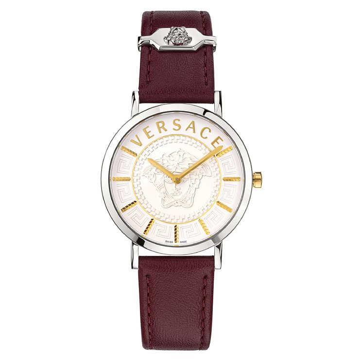 Versace V-essential Mens Burgundy Leather Strap Watch