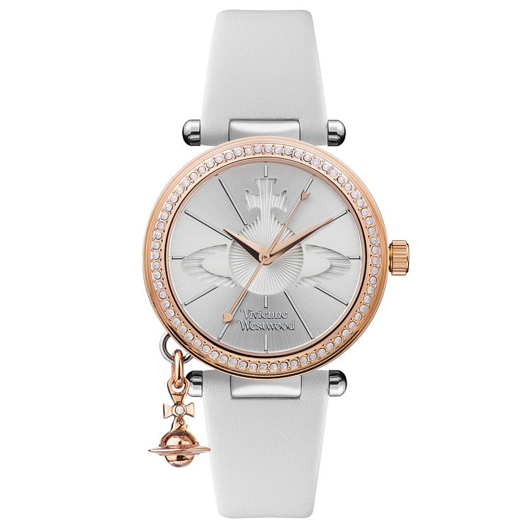 Vivienne Westwood Orb Pastelle White Leather Strap Watch