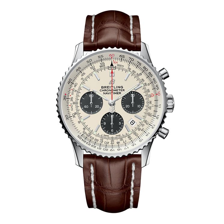 Breitling Navitimer 01 Mens Brown Leather Strap Watch