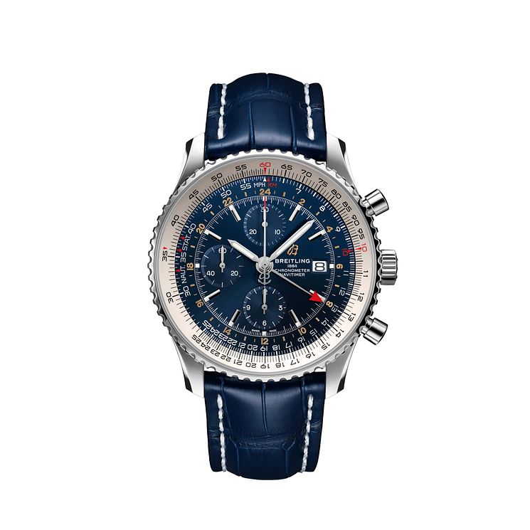 Breitling Navitimer Gmt Mens Blue Leather Strap Watch